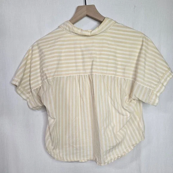 Universal Thread Striped Popover Top M Yellow Cotton Coastal Nautical Summer - Picture 3 of 6